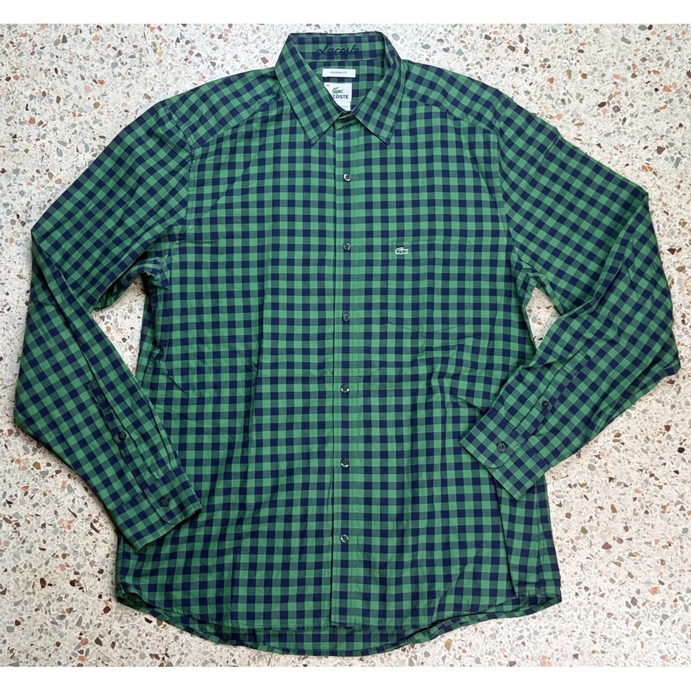 Lacoste Modern Fit Men's Check Pattern Long Sleeve Casual Shirt Size 40